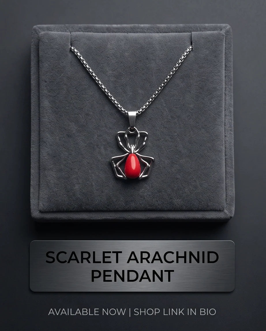 Silver Spider Red Gemstone Pendant Necklace