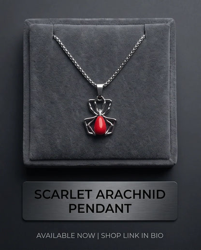 Silver Spider Red Gemstone Pendant Necklace
