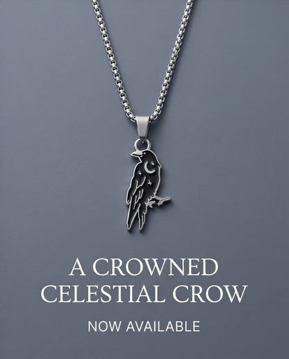 Silver Celestial Raven Pendant Necklace