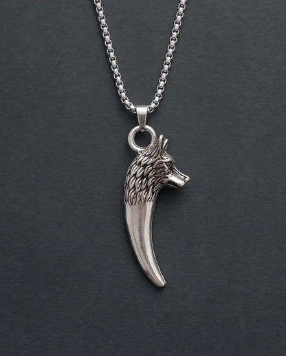 Silver Wolf Tooth Pendant Box Chain