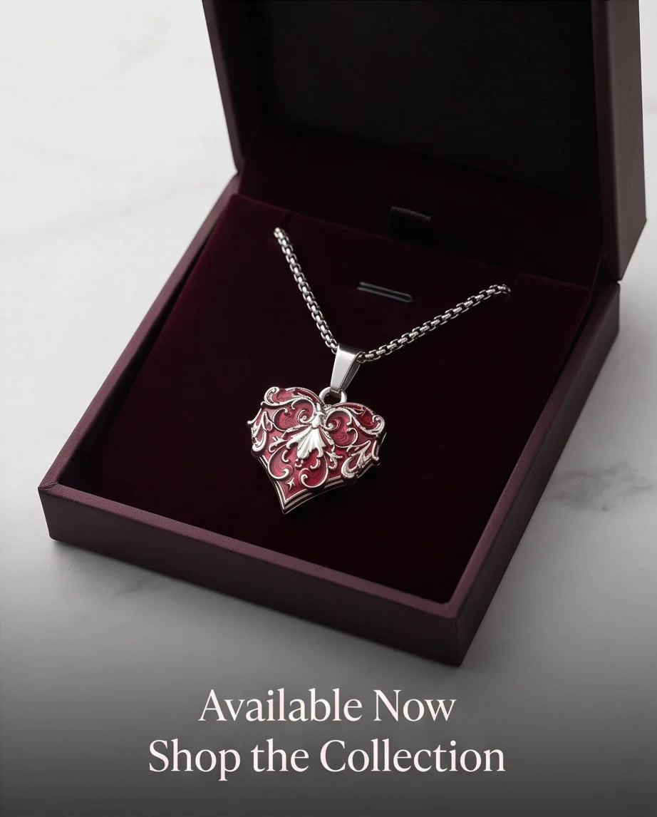 Silver Red Enamel Filigree Heart Pendant Necklace