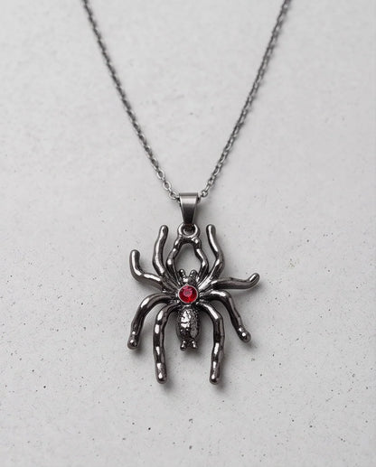 Black Spider Red Round Crystal Gem Pendant Necklace