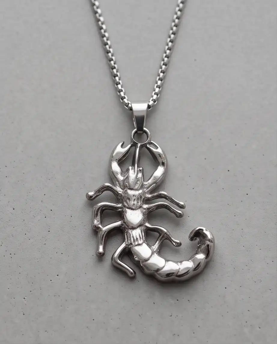 Sculpted Scorpion Pendant Silver Box Chain Necklace