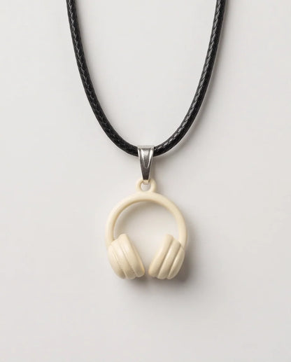 Cream White Headphones Enamel Pendant Necklace