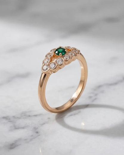 Emerald & Crystal Scalloped Halo Ring