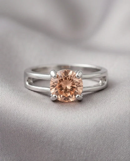 Sterling Silver Round-Cut Split Shank Peach Morganite Ring