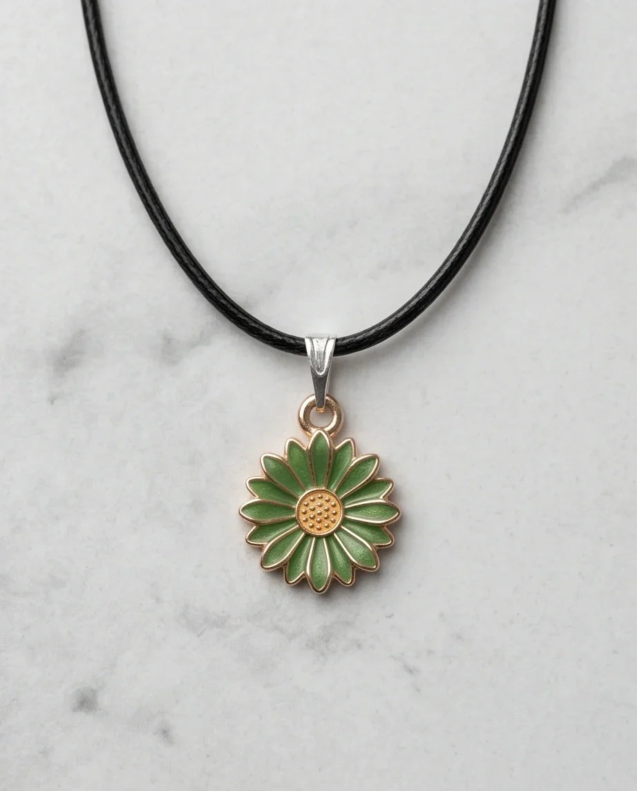 Gold and Green Daisy Pendant Necklace