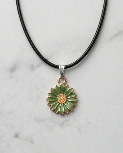 Gold and Green Daisy Pendant Necklace