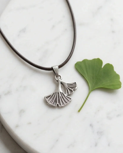 Silver Ginkgo Leaf Pendant Necklace