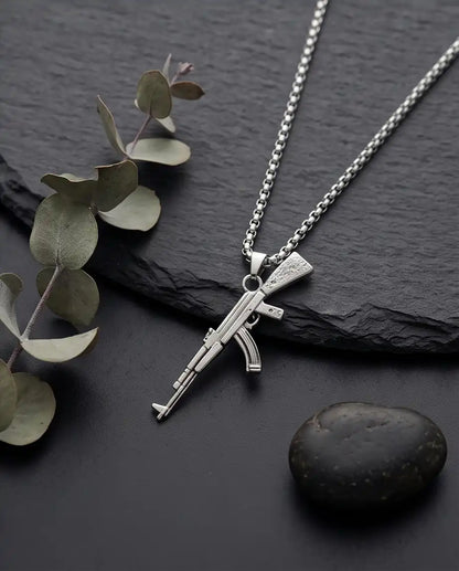 Micro-Pavé CZ Stock Assault Rifle Weapon Pendant Box Chain