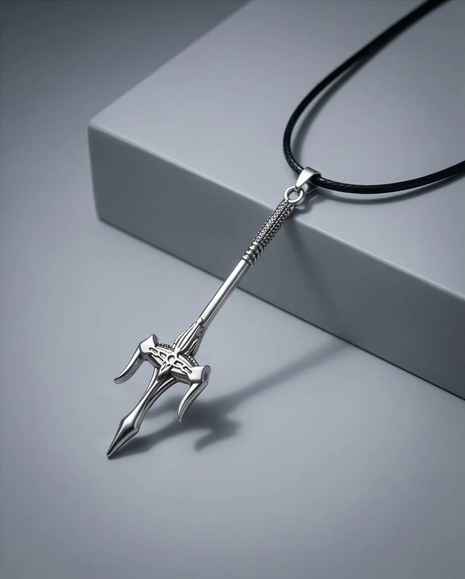 Silver Trident Spear Pendant Necklace
