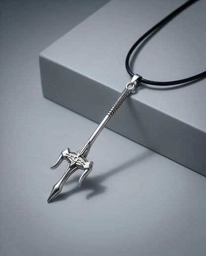 Silver Trident Spear Pendant Necklace