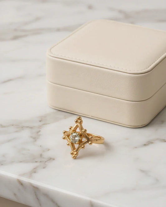 Vintage Gold Geometric Lattice Solitaire Ring