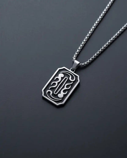 Moon Phase Abstract Calligraphy Tag Silver Box Chain Necklace