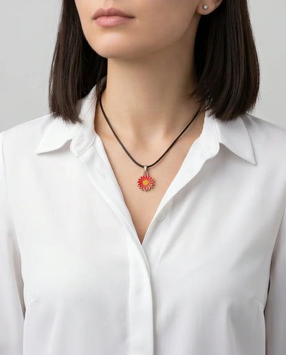 Gold and Red Sunflower Pendant Necklace