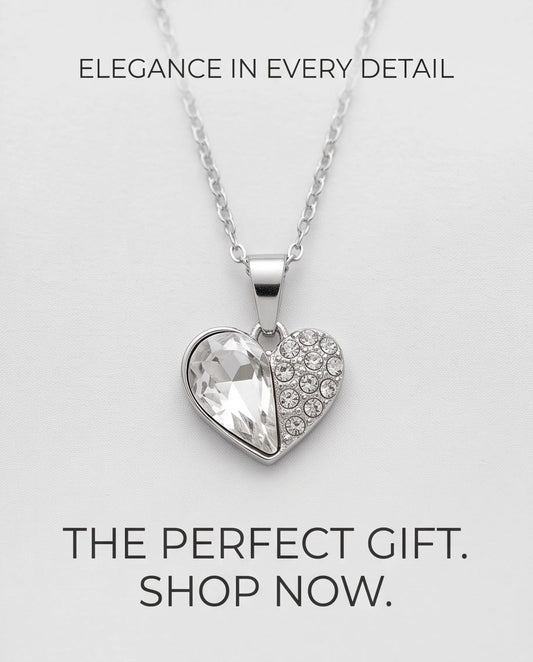 Silver Clear Crystal Heart Pavé Pendant Necklace