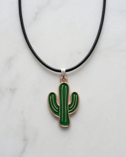 Gold and Green Cactus Pendant Necklace