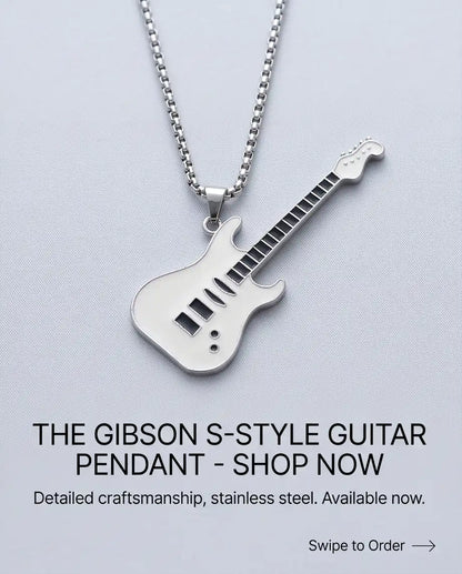 White Enamel Electric Guitar Pendant Silver Box Chain Necklace