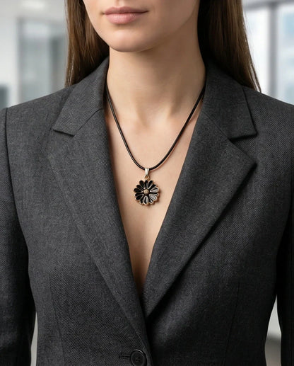 Gold and Black Sunflower Pendant Necklace