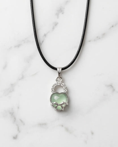 Green Heart Bow Lock Pendant Necklace