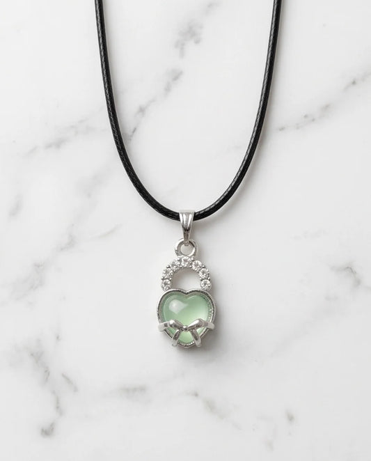 Green Heart Bow Lock Pendant Necklace
