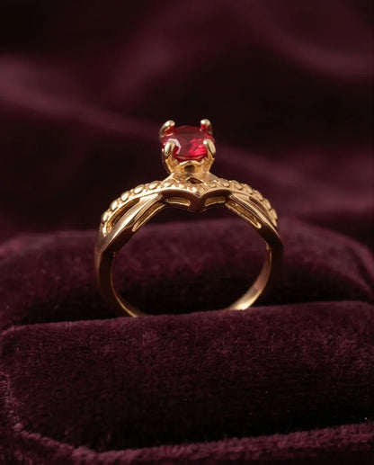 Gold Ruby Crown Chevron Statement Ring