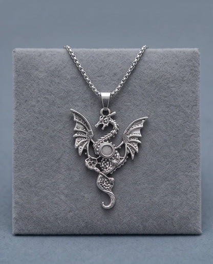 Silver Steampunk Dragon Gear Pendant Necklace