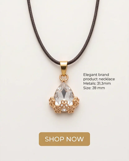 Gold Clear Teardrop Floral Basket Pendant Necklace