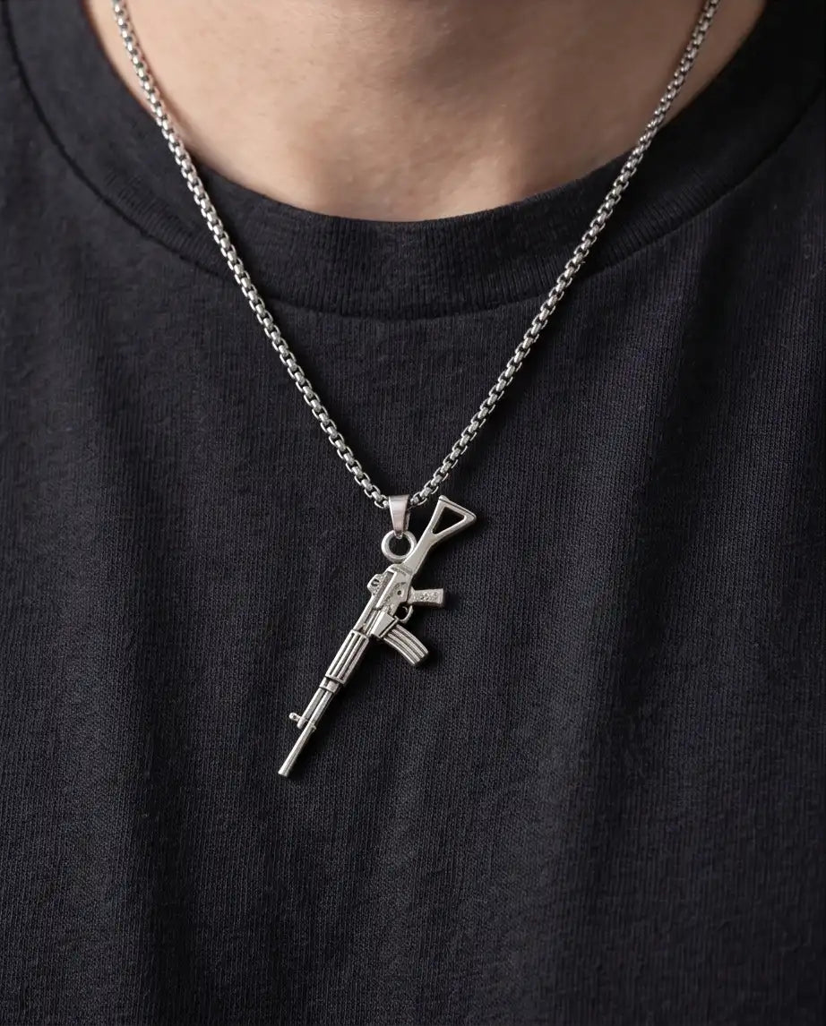 Tactical Assault Rifle Weapon Pendant Box Chain