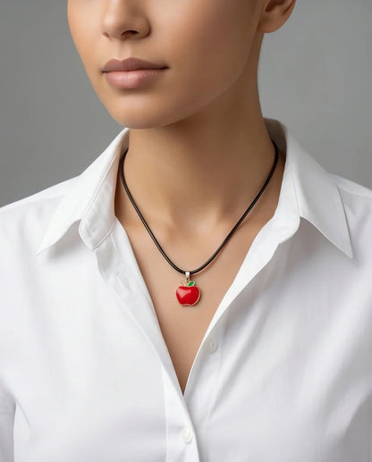 Gold and Red Apple Pendant Necklace