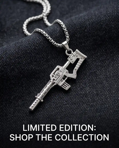 Cyberpunk Assault Rifle Weapon Pendant Box Chain