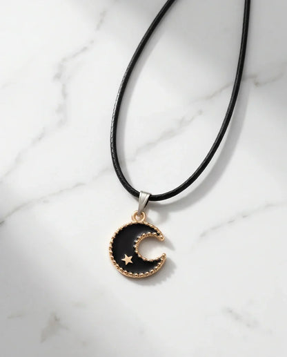 Gold Beaded Crescent Moon and Star Necklace