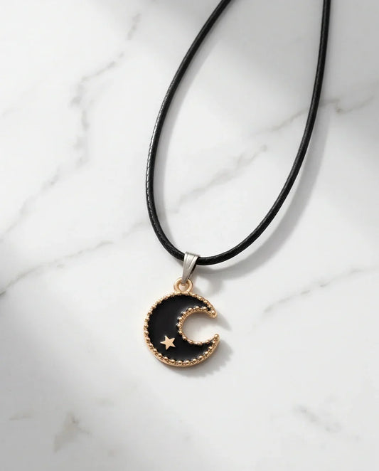 Gold Beaded Crescent Moon and Star Necklace