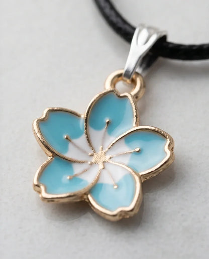 Gold and Pastel Blue Blossom Necklace