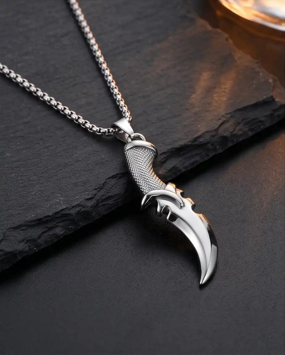 Curved Tactical Dagger Knife Pendant Box Chain