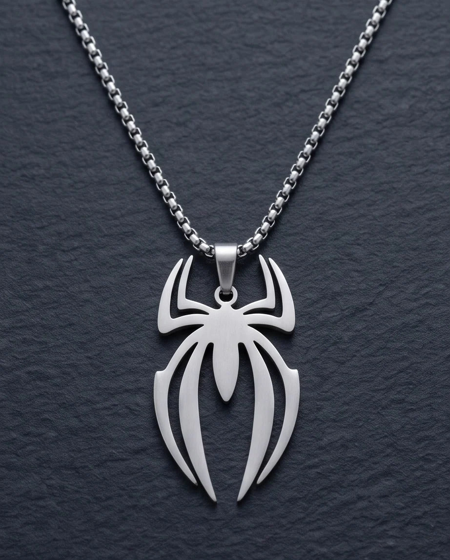 Silver Tribal Spider Emblem Pendant Necklace