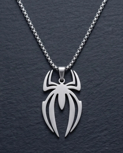 Silver Tribal Spider Emblem Pendant Necklace