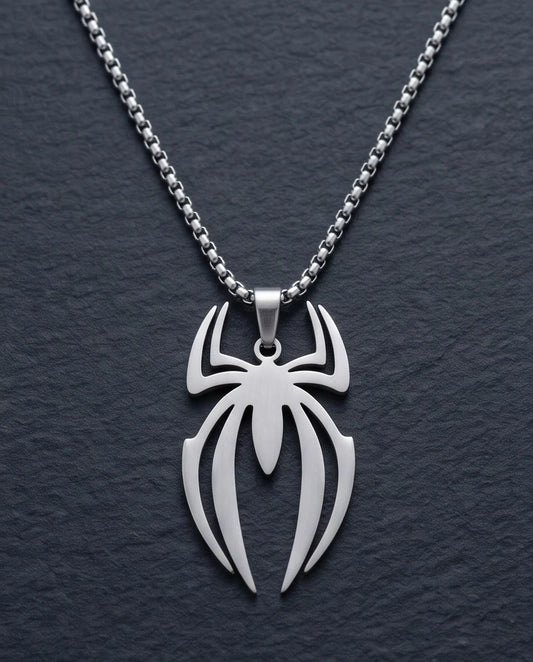 Silver Tribal Spider Emblem Pendant Necklace