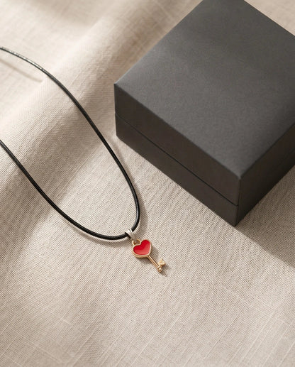 Gold and Red Heart Key Necklace