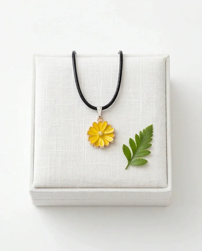 Vibrant Yellow Sunflower Enamel Pendant Necklace with Crystal Accent