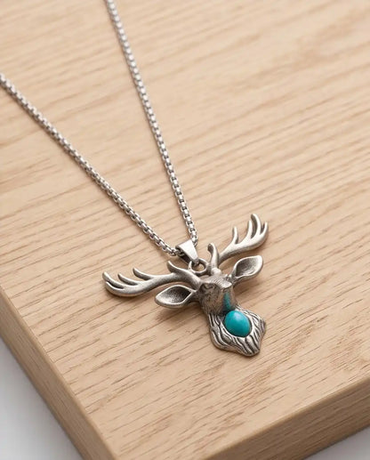Turquoise Stone Stag Head Pendant Box Chain