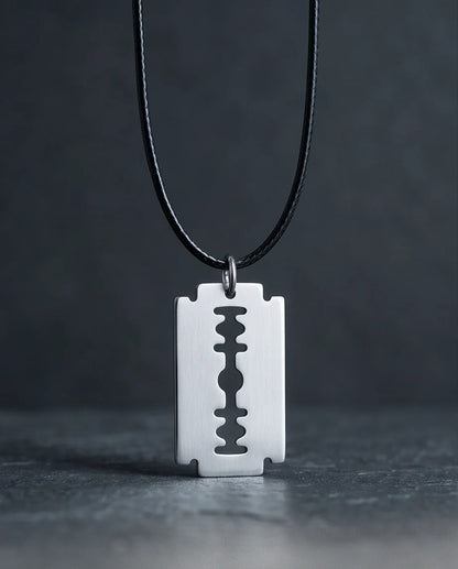 Brushed Silver Razor Blade Cord Necklace
