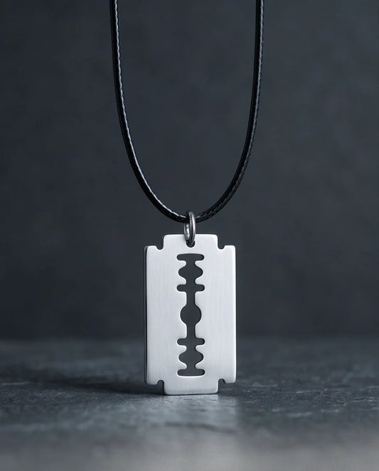 Brushed Silver Razor Blade Cord Necklace