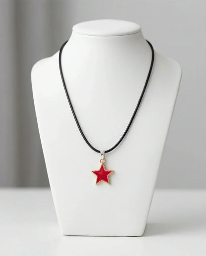 Vibrant Red Star Enamel Pendant Necklace