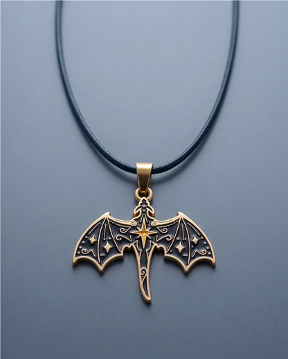 Gold Celestial Bat Enamel Pendant Necklace