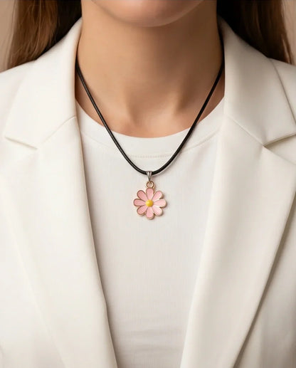Light Pink Daisy Enamel Pendant Necklace