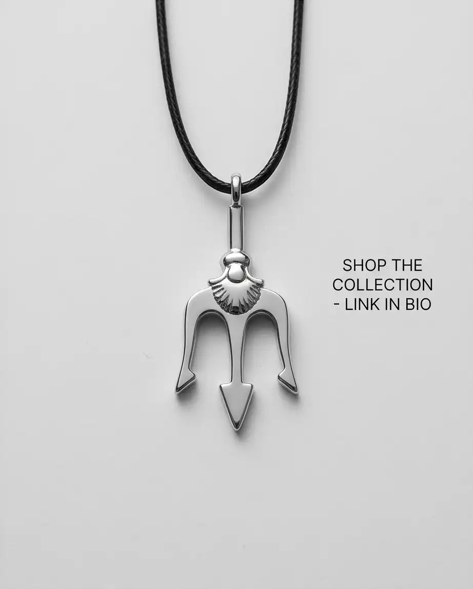 Trident Spear Pendant Silver Box Chain Necklace