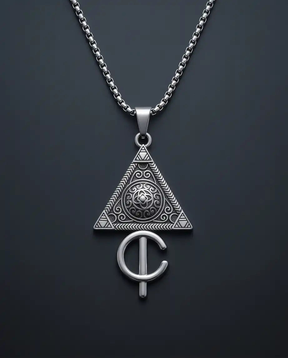 Geometric Occult Triangle and Cross Pendant Box Chain
