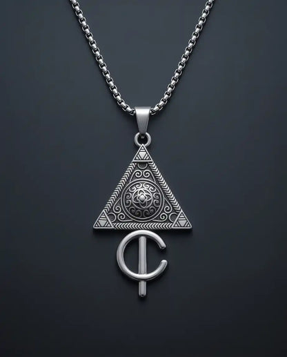 Geometric Occult Triangle and Cross Pendant Box Chain