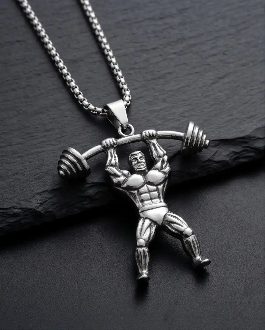 Bodybuilder Barbell Weightlifting Fitness Pendant Box Chain
